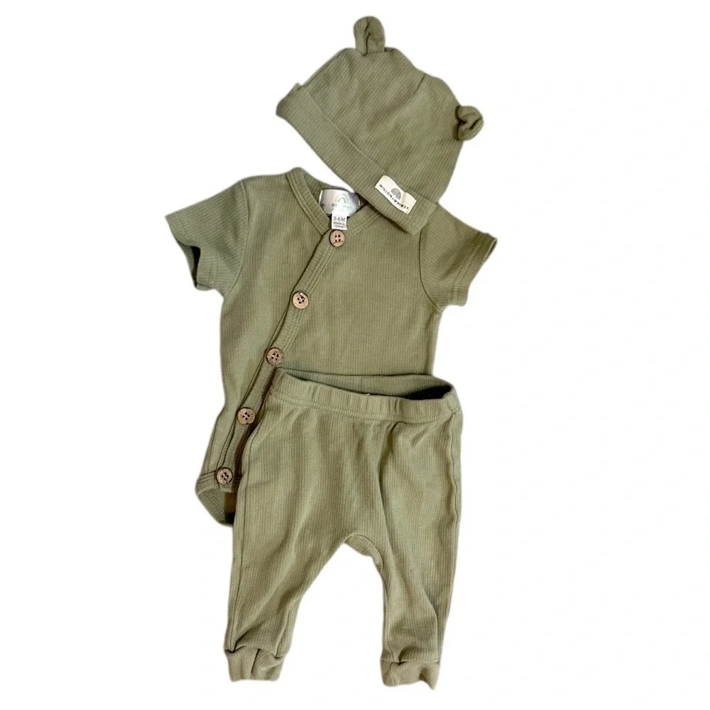 Willow + Whimsy Baby Boy Organic 3-Piece Outfit Set Hat, Joggers, shirt